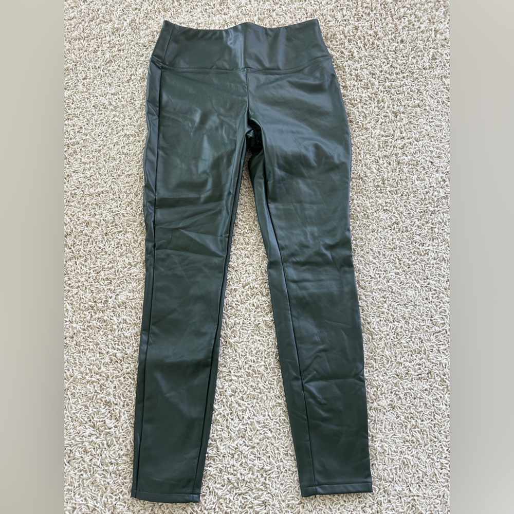 a new day Women’s Small Black/Dark Green Faux Leather Leggings